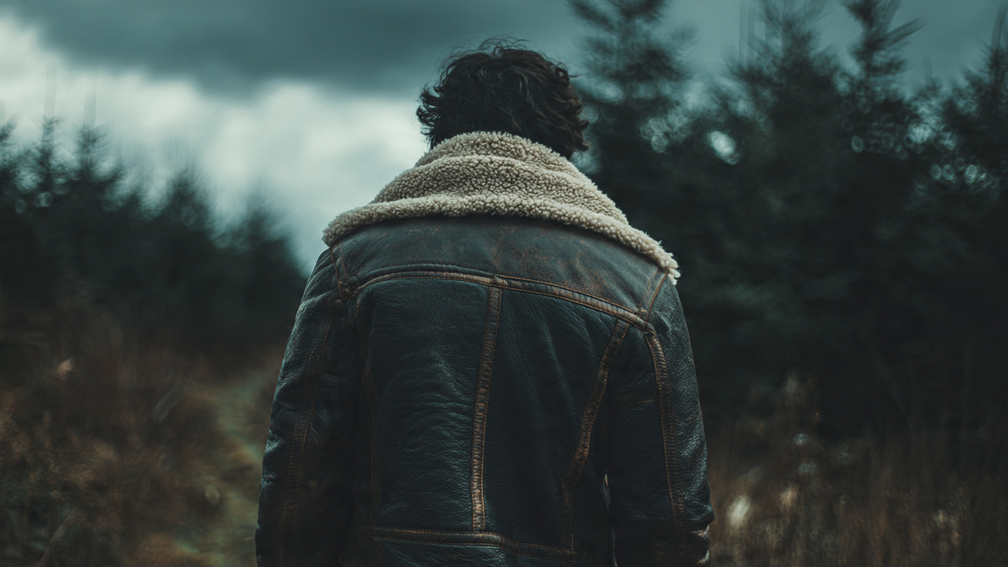 person wearing shearling jacket